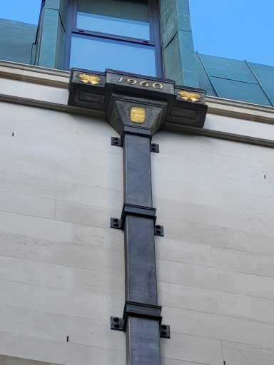Ornamental lead rainwater hopping head and lead rainwater pipes for Brewers hall in London